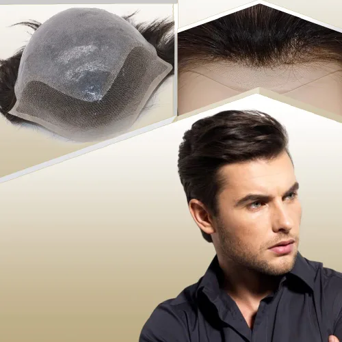 Peluca de cabello humano europeo de repuesto para hombre, encaje suizo frontal, 0.003 in, piel fina, poliuretano, con bucle, 10 x 8 pulgadas, color