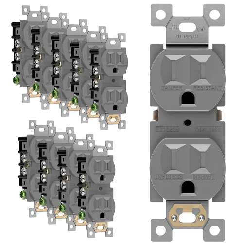Miniatura 15 de ENERLITES Toma de corriente dúplex, tomacorrientes eléctricos de pared resistentes a manipulaciones, grado residencial, 3 cables, autoconexión a
