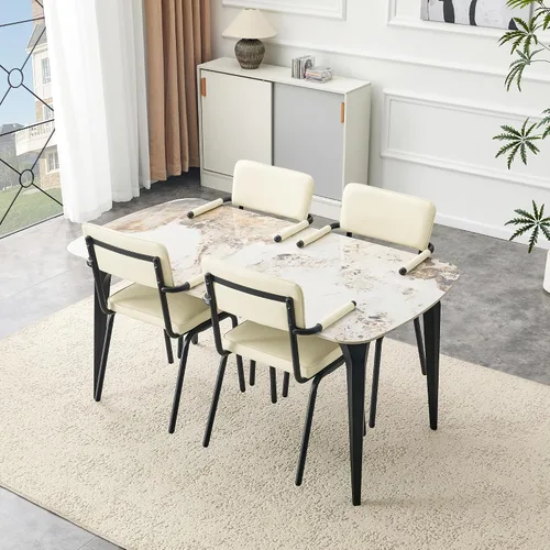 Miniatura 21 de Modern Dining Table Set for 4,50" Sintered Stone Table Set for 4,Marble Dining Table Set of 4 with Upholstered Chair,5 Piece Rectangular Dining Room