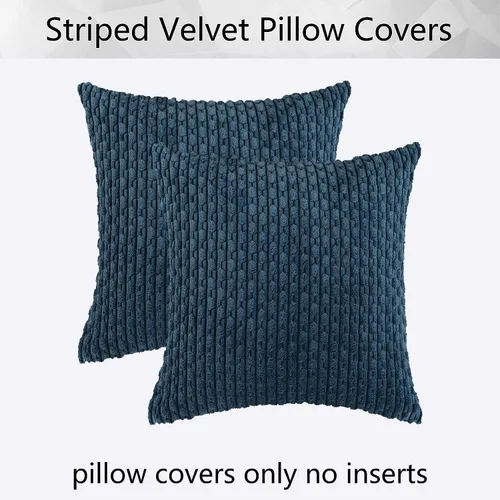 Miniatura 6 de K Kevin Textile - Juego de 2 fundas de almohada decorativas de corduroy suave azul con rayas estilo bohemio, fundas de almohada para sofá, cama