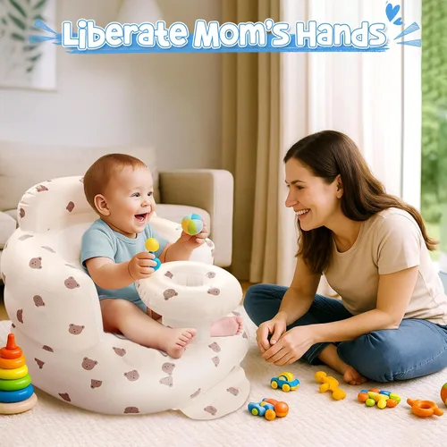 Miniatura 10 de Arscniek Asiento para bebé inflable con bomba de aire incorporada, silla para bebé hinchable con soporte de espalda y bandeja, asiento para sentarse