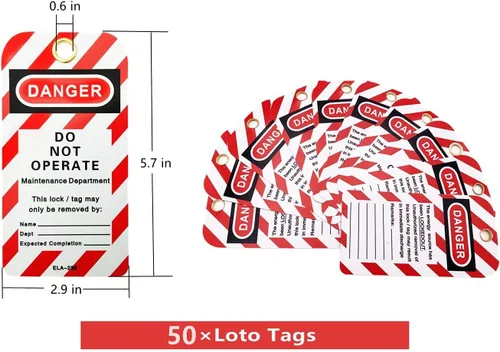 Miniatura 2 de SAFBY 50 cerraduras de bloqueo con llave con 50 etiquetas de bloqueo, candados seguros Loto para estaciones y dispositivos de bloqueo (1-50 negro)