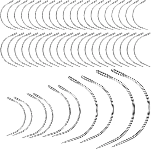 Miniatura 8 de 20 piezas de agujas de coser de cuero, kit de agujas de coser de alta resistencia incluye aguja de cuero curvada, aguja de saco, aguja de coser a