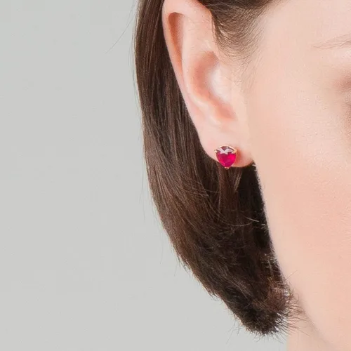 Miniatura 2 de Galaxy Gold GG Aretes de tuerca de oro rosa blanco sólido de 14 quilates de 2,9 quilates, corazón rubí 4159, Gema Metal, Rubí