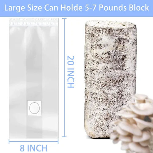 Miniatura 5 de Paquete de 15 bolsas de cultivo de hongos, bolsas de sustrato de hongos de polipropileno resistentes de 6 mil, tamaño grande de 8 x 5 x 20 pulgadas