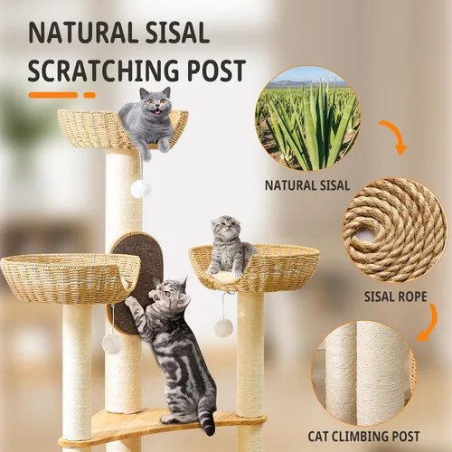 Miniatura 4 de Árbol para gatos de interior, torre para gatos de varios niveles de 54 pulgadas para adultos grandes, casa de árbol resistente para gatos con 4