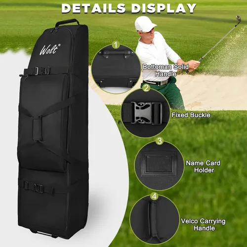 Miniatura 5 de WOLT Bolsa de viaje de golf con sistema de soporte antiimpacto, funda de viaje de golf acolchada suave para líneas aéreas, tela Oxford resistente