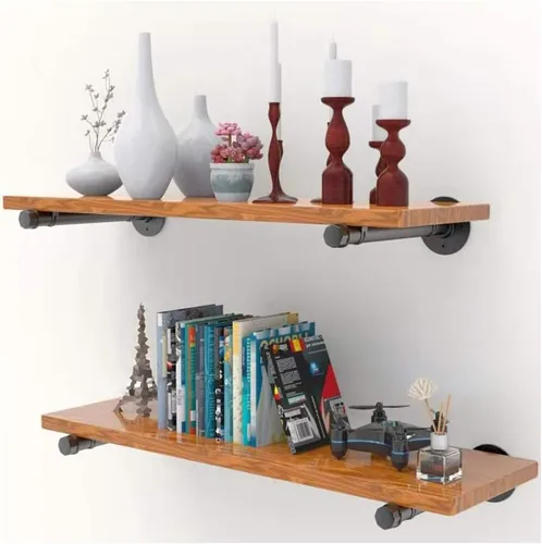 Miniatura 4 de Y&J - Soportes de estante de tubo rústicos, flotantes resistentes, soportes industriales de estante negro, para bricolaje, decorativos, soportes