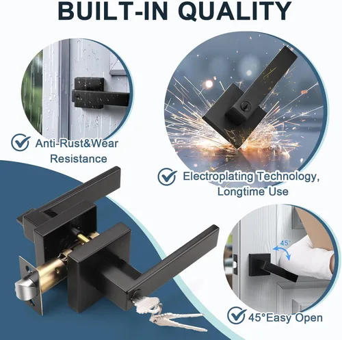 Miniatura 4 de KNOBWELL - Paquete de 10 manijas de puerta negras con cerradura y llave para puerta exterior delantera resistentes, 2.13 libras, para manejo