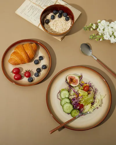 Miniatura 6 de Pokini Juego de vajilla de cerámica, platos y cuencos de cerámica, aptos para microondas y lavavajillas, platos modernos para ensalada, cuencos