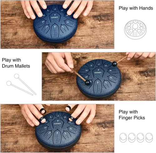 Miniatura 4 de LEKATO Tambor de Lengua de Acero de 6 Pulgadas 11 Notas, Tambor de Lluvia para Jardín Exterior Educación Musical Tambor Handpan, Regalo de Navidad