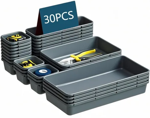 Miniatura 8 de Gonice Bandeja organizadora de cajones de 13 piezas, almacenamiento de cajones de escritorio de oficina entrelazados, contenedores organizadores