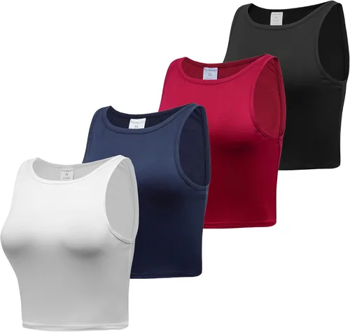 Miniatura 2 de Formeet17 4 piezas de camiseta corta básica sin mangas para mujer, cuello redondo