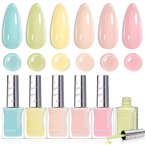 Miniatura 14 de Beetles - Juego de esmaltes de uñas pastel, 6 colores, rosa, azul, amarillo, nude, rosa, morado, juego de esmalte de uñas de secado rápido, secado