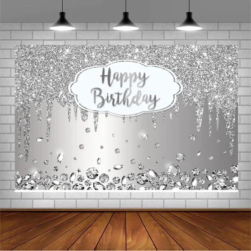 Miniatura 3 de SENDY Fondo de cumpleaños plateado con purpurina de 7 x 5 pies, suministros de decoración de fiesta de bokeh de diamantes de cristal para niña