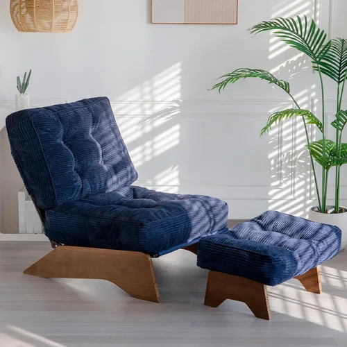 Miniatura 12 de MAXYOYO - Sillón decorativo con otomana y respaldo ajustable, silla capitoné para sala, reposera con reposapiés, silla moderna y acogedora Verde