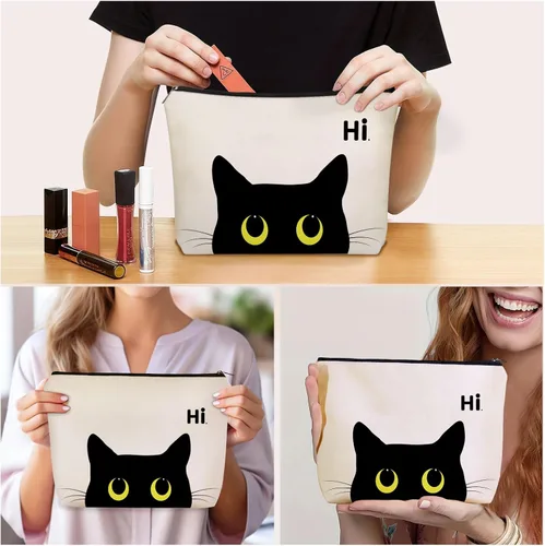 Miniatura 3 de Bolsa de maquillaje de gato negro para regalo de mamá y gato: bonita bolsa de cosméticos y artículos de tocador para niñas y mujeres, hermanas