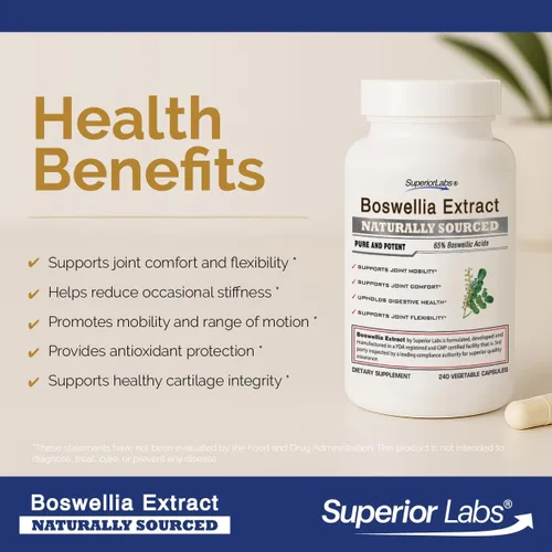 Miniatura 3 de Extracto de Boswellia no sintético. De Superior Labs. Por 0.018 oz y 240 cápsulas vegetales.