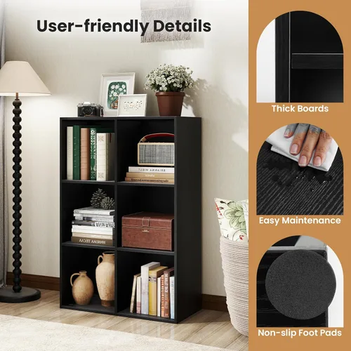 Miniatura 6 de Giantex Estantería de 6 cubos, estantería de 3 niveles, estante vertical horizontal con kits antivuelcos, organizador de almacenamiento moderno