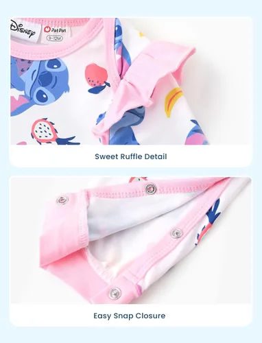 Miniatura 32 de Disney Stitch Princess Cenicienta Ariel Minnie Winnie Baby Girls - Mameluco de manga larga con volantes para recién nacidos y niños pequeños