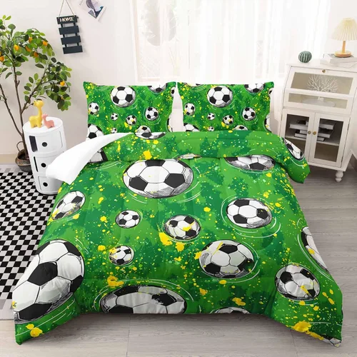 Miniatura 13 de AILONEN Football Themed Children's Double Three piece Bedding Set, Boys' Sports Printed Duvet Cover, Blue Orange Sports Blanket, 2 Pillowcases