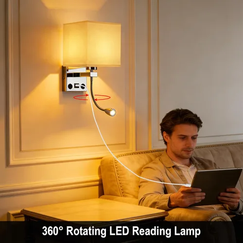 Miniatura 7 de Apliques de pared con cableado moderno para dormitorio con puerto USB y lámpara de lectura, lámparas de pared de noche para hotel, sala de estar