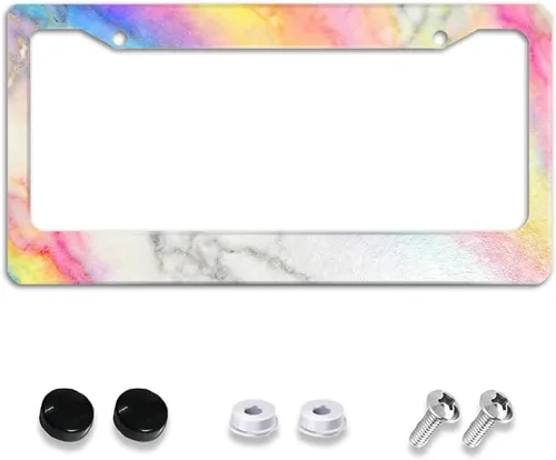 Miniatura 8 de Paquete de 2 marcos de matrícula de mármol dorado, accesorios de automóvil, marco de aluminio negro y blanco con 4 agujeros para tornillos, novedad