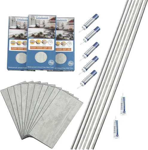 Miniatura 45 de Palisade Kit de azulejos de vinilo entrelazados impermeables para ducha y bañera en mármol Carrara de 23.2 x 11.1 pulgadas Mármol de Carrara
