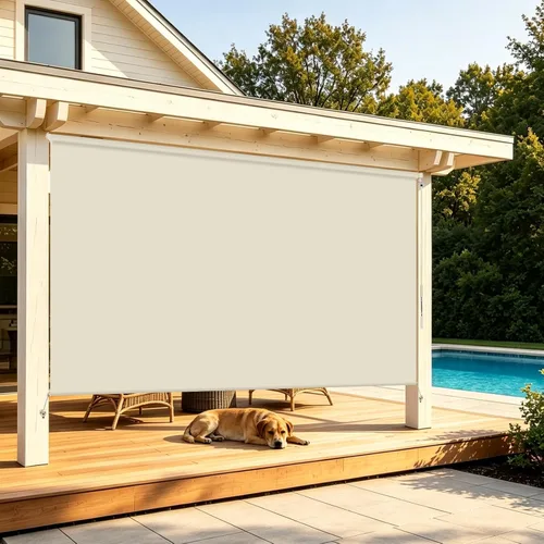 ZY Blinds Persianas opacas para exteriores, sin cordones, de tela beige impermeable, para exteriores, protección contra la luz solar, pantalla de