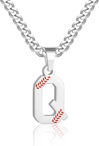 Miniatura 55 de Avotto Collar de béisbol con letra inicial de la A a la Z para niños y hombres, cadena cubana de acero inoxidable resistente que no se decolora