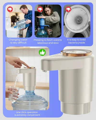 Miniatura 3 de Bomba de jarra de agua para botella de 5 galones, dispensador de carga eléctrico portátil USB-C, motores duales potentes, flujo rápido, se adapta a