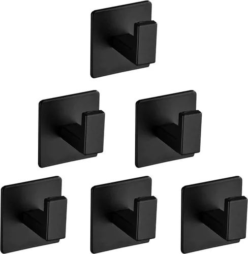Gancho para Toallas de Baño, Paquete de 6 Ganchos Cuadrados Autoadhesivos para Abrigos, Gancho Resistente para Bata Sin Perforaciones, Colgador de