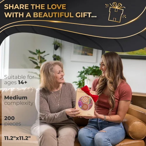 Miniatura 4 de ZenChalet - Rompecabezas de 200 piezas de flores Yin Yang para adultos - Rompecabezas de madera premium para adultos, sorprende a tus amigos