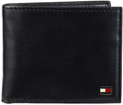Tommy Hilfiger billetera de piel para hombre, delgada y plegable, con 6bolsillos para tarjetas de crédito y ventana extraíble para identificación