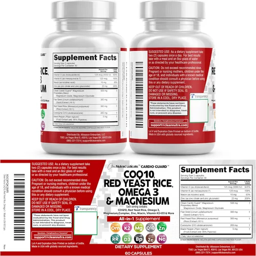 Miniatura 10 de Clean Nutraceuticals COQ10 200mg Arroz de Levadura Roja Omega 3 Complejo de Magnesio 500mg Niacina Zinc Vitamina K2 D3 - Vitaminas para el Apoyo al