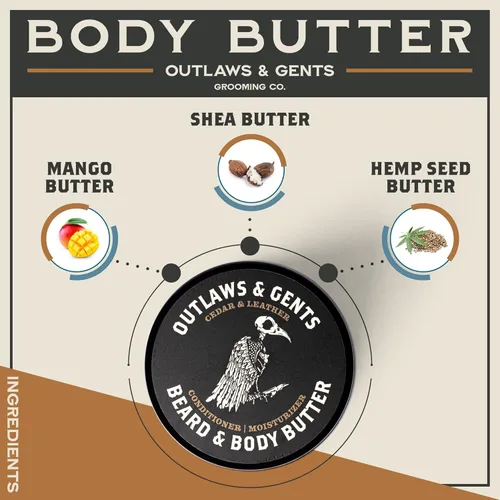 Miniatura 4 de Outlaws and Gents Grooming Co. Mantequilla para barba y cuerpo – Hidratante natural con aroma de piel de cedro para hombres – Hidrata profundamente