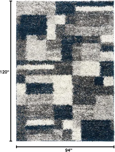 Miniatura 2 de Rugshop Alfombra de felpa de cuadros modernos desgastados azul marino, no desprende pelusa, suave para sala de estar, comedor y oficina, 7 pies 10