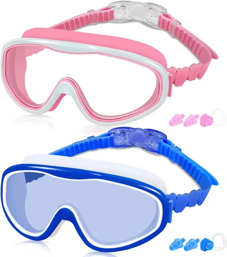 Miniatura 12 de COOLOO Gafas de natación para niños de 3 a 15 años, paquete de 2 gafas para nadar con cubierta para la nariz, sin fugas, antiniebla, impermeables