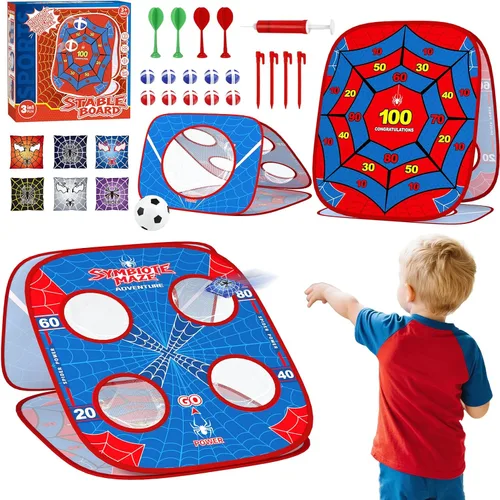 Juego de lanzamiento de sacos de araña para niños: tablero de Cornhole 4 en 1, juguetes para interiores y exteriores, para niños y niñas de 3, 4, 5,