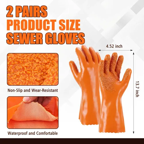 Miniatura 2 de Teenyyou 2 pares de guantes extendidos de serpiente, antideslizantes y reutilizables, de PVC, resistentes a la abrasión, limpieza de drenaje