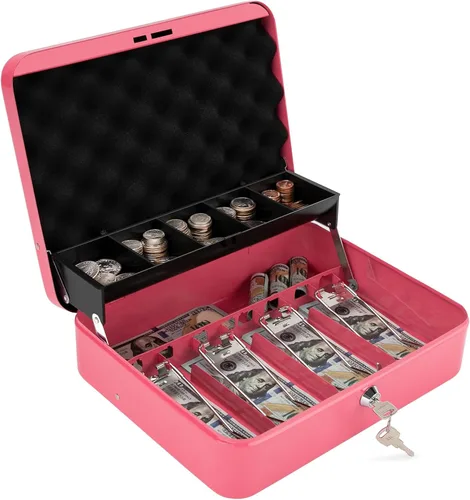 Miniatura 12 de Caja de efectivo con bandeja de dinero y cerradura, caja de dinero segura para efectivo, caja de bloqueo de metal con combinación, organizador