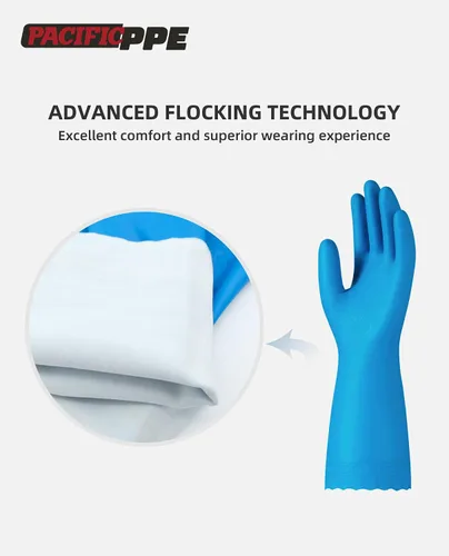 Miniatura 2 de PACIFIC PPE 4 pares de guantes de limpieza reutilizables para lavavajillas, hogar, cocina, forro de algodón, azul, talla S