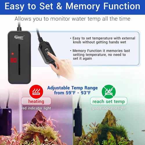 Miniatura 5 de hygger Calentador de acuario sumergible pequeño de 25 W, mini calentador de pecera Betta con pantalla LED, temperatura ajustable para tanques