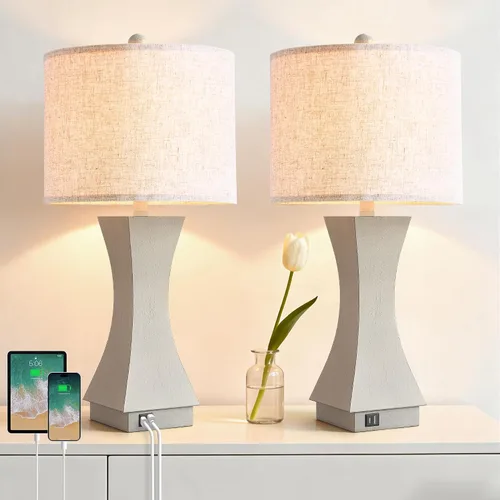Miniatura 8 de Juego de 2 lámparas de mesa modernas de 62,2 cm, lámparas de mesita de noche regulables de 3 vías con carga USB C y A, lámparas de noche