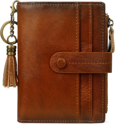 Billetera de cuero para mujeres, billetera pequeña con bloqueo RFID para mujeres, billetera compacta de dos pliegues con tarjetero, ventana para