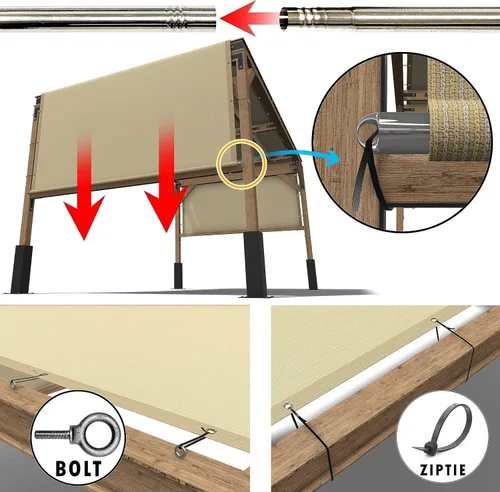 Miniatura 6 de ShadeMart 95% Pérgola para Sol 8' W x 12' L Toldo Beige para Exteriores Reemplazo con Ojales y Varillas Pesadas de Acero Inoxidable para Patio