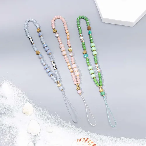 Miniatura 2 de Beaded Phone Charm Cute Fixed Beads Pearl Wristlet Chain Camera Wrist Strap CarKey Lanyard