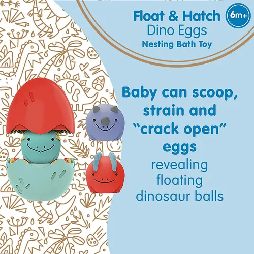 Miniatura 5 de Dr. Brown’s Regadera de enjuague Pour & Roar 6 m+ y juguete de baño con huevos anidados Dino Hatch Flotador, 6 m+, sin BPA, plástico certificado