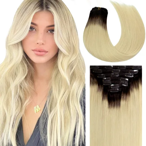 Miniatura 69 de Lacer Hair Glam - Extensiones de cabello humano con clip, sin costuras, color negro hueso, 4.33 oz, 7 unidades, 20 pulgadas, con clip de trama