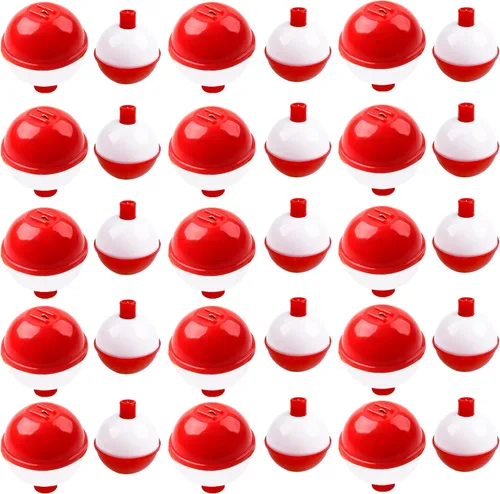 Miniatura 9 de Bobbers de pesca duros ABS Bobbers flotadores de pesca a presión con botón de presión para boya redonda para peces de panfish crappie Walleyes rojo